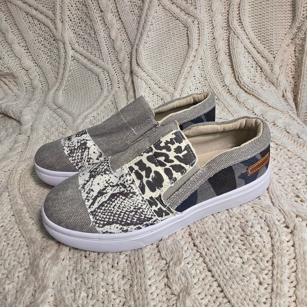 Jolimall Slip On Sneakers Leopard Snakeskin Patchwork Canvas Womens 9 NEW